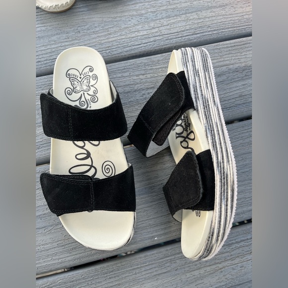 Alegria Mixie Suede Adjustable Black Platform Sandals with Striped Sole 40 New - Picture 1 of 12
